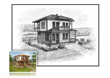 Ink and pen house sketches